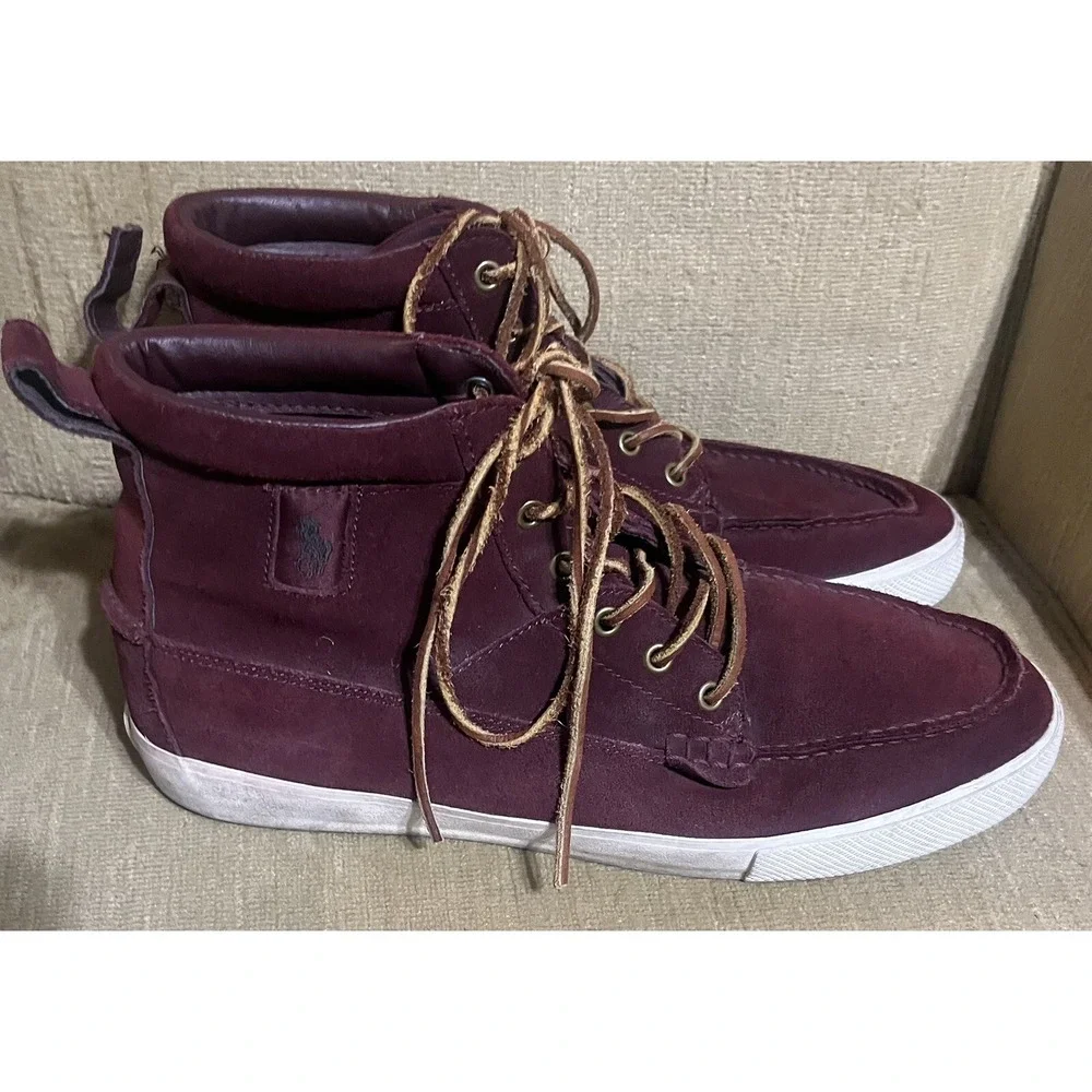 Polo Ralph Lauren Tavis Mens Burgundy Suede Moc Toe Chukka Boots Size 11.5 D
